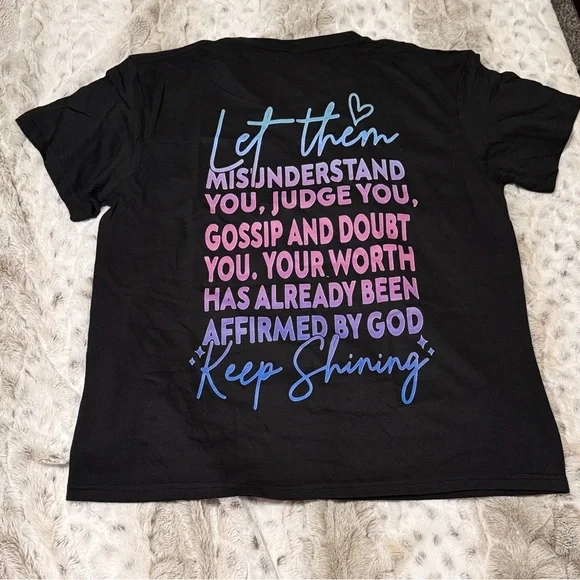 NWOT Black T-Shirt with Colorful 'Let Them' Design - Picture 2 of 5